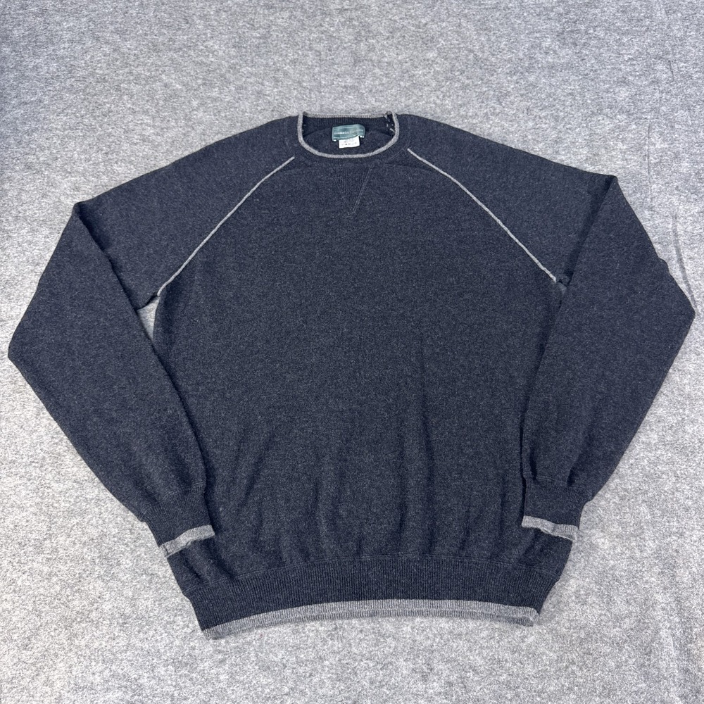 Hammacher Schlemmer Sweater Mens Large Gray Cashmere Crewneck Pullover Knit Soft